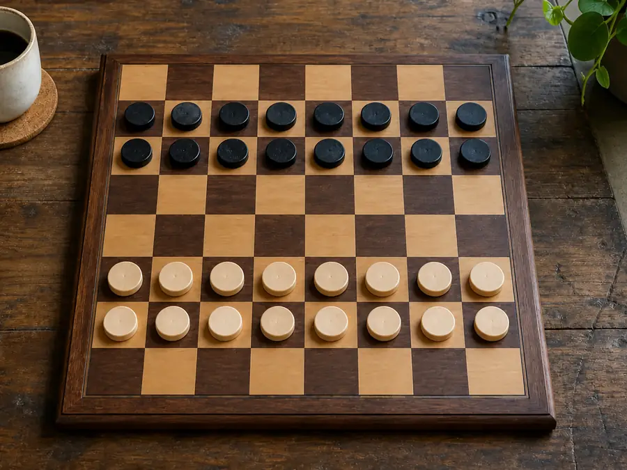 Turkish draughts opening: 16 men a side on ranks 2–3, White near the bottom