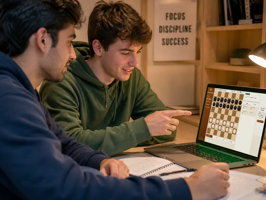 Two players discussing a longest capture and a flying-king line